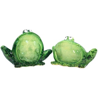 Deko-Frösche im 2er Set, glänzend, sitzend, aus Keramik in grün, für Garten, Terrasse oder Teich, Größe: L/H/B ca. 7 x 14 x 11 cm