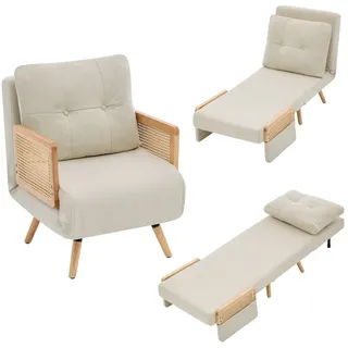i@home Relaxsessel 3-in-1 Schlafsessel mit Schlaffunktion, 5-fach verstellbarer Rückenlehne, Rattan-Armlehnen, Beige beige