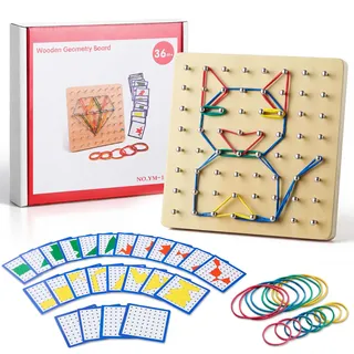Homealexa Holz Geoboard-Set Geometriebrett Montessori Holz Spielzeug für Kinder, Inspirieren die Phantasie und Kreativität des Kinders