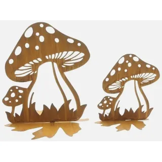 RiloStore 2er Set Aufsteller ROST Pilze 26cm 17cm Rostdeko Gartendeko Weihnachtsdeko Weihnachten Gesteck Garten Deko Metallpilze PILZ Dekopilz Pilzgruppe