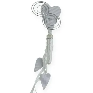 Floristik24 Herz-Bankhänger mit Röhrchen für Kirchenbank Hochzeitsdeko, 18cm, 6er Set, Silber/Weiß