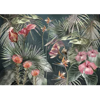 Runa Art Fototapeten 396 x 280 cm Blumen - Vlies Wanddekoration Wohnzimmer Schlafzimmer - Deutsche Manufaktur - Grün Rosa 9561012a
