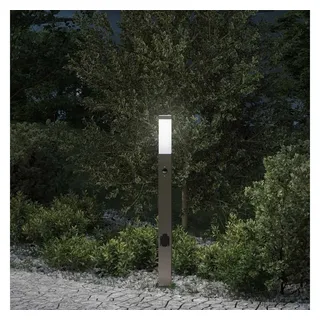 furnicato Pollerleuchte Silberne Edelstahl 10x10x80 cm mit Bewegungssensor, Wetterfeste Gartenleuchte mit Steckdose und PIR-Bewegungssensor silberfarben