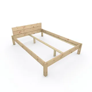 TUGA - Holztech Pfostenbett metallarm Zirbe Massivholz Daybett 140 x 200cm 38cm Höhe FSC 300kg Holzbett unbehandelt