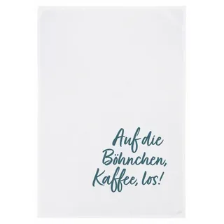 17;30 Hamburg Geschirrtuch mit Spruch "Auf die Böhnchen, Kaffee, los!" weiß
