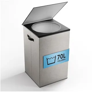 newhabitat Wäschekorb schmal 70L mit Deckel – Wäschesammler Grau | Laundry Basket mit Wäschesack für Schmutzwäsche, robuste Wäschebox, schmal & platzsparend, ideal für Bad & Flur