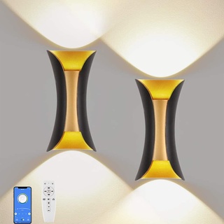 ANKBOY 2 Stücke LED Aussen Wandlampe Dimmbar mit 2.4G Fernbedienung Außen Wasserdicht IP65 Aussenleuchten Oben Unten Aussenlampen Haus Wandleuchten Außen Aluminium Ausenwand Beleuchtung 10W,Gold
