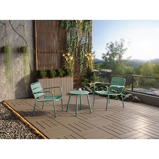 Garten-Sitzgruppe: Beistelltisch + 2 stapelbare Sessel - Metall - Hellgrün - MIRMANDE von MYLIA