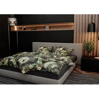 BETTWAESCHE-MIT-STIL Bettwäsche Mako Satin Bettwäsche Blätter und Palmen, Mako-Satin, 2 teilig grau