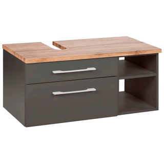 Waschbeckenunterschrank HELD MÖBEL "Davos" Schränke Gr. B/H/T: 90 cm x 41 cm x 47 cm, Siphonausschnitt links, grau (grau, graphit) Bad-Waschbecken-Unterschränke Breite 90 cm