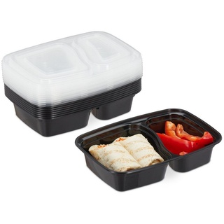 relaxdays Lunchbox 10er Set Meal Prep Boxen 2 Fächer, Kunststoff schwarz