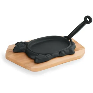 WAS Germany - Servierpfanne Cast Iron 35, mit Holzuntersetzer, 27 x 16 x 2 cm, Gusseisen/Holz