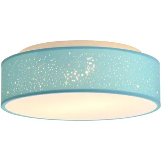 Zedelmaier Deckenlampe Deckenleuchte schlafzimmerlampe Blau Ø38cm E27x2/40W | Stoff lampenschirm mit Sternenhimmel für Wohnzimmer,Schlafzimmer,Flur,Kinderzimmer,lampe decke,Ø38xH12,5cm,ohne Leuchtmittel