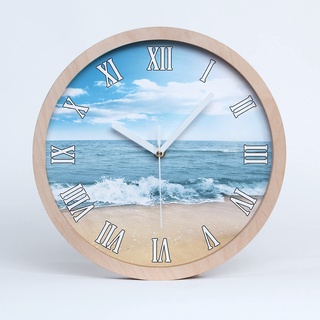 Tulup Holzuhr ⌀ 20cm Modern Runde Dekoration Uhr Holz Wanduhr Stille Uhren Weiße Uhrzeiger - Strand