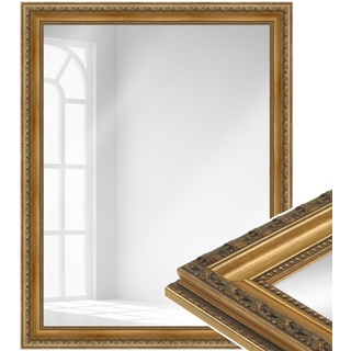WANDStyle Spiegel Barock und Antik Stil I Außenmaß ca. 71x91 cm I Farbe Gold I Goldener Wandspiegel aus Massivholz I Made in Gemany I E027