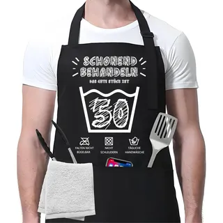 Personalisiert Schürze zum 50. Geburtstag – Lustige Sprüche, 3 Taschen – Kochschürze für Küche, Grillen & Backen – Geschenk für Männer & Frauen (Waschbar)