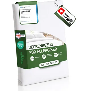 Welldora ǀ Milbenbezug Bettdecke 155x220 ǀ Allergiker Deckenbezug fachärztlich getestet ǀ Premium Encasing mit Reissverschluss ǀ Allergiker Bettwäsche Decke 155x220