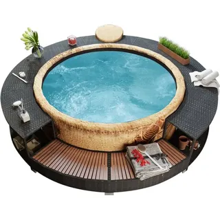 "2026 Promotion" Whirlpool-Umrandung Schwarz Poly-Rattan - Poolzubehör CC25860