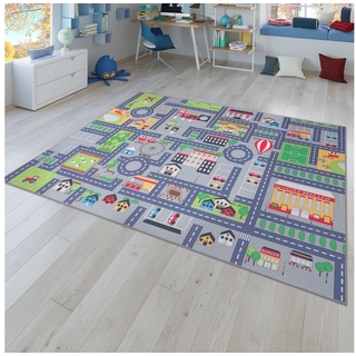 Kinderteppich Spielteppich Kinderzimmer Teppich Kinderteppich Auto Straßen, TT Home, Läufer, Höhe: 4 mm grau