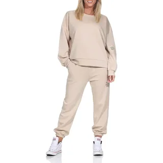 simaranda Damen Jogginganzug, Zweiteiler für Freizeit und Sport, Trainingsanzug, Hausanzug mit Hoodie und Hose 7065 Beige - 36-42