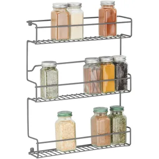 mDesign Küchenregal aus Metall – selbstklebendes Gewürzregal zur Wandmontage mit 3 Ebenen – ideal als Gewürzständer für Küche und Vorratskammer – dunkelgrau