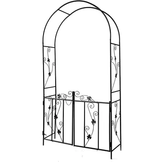 Generisch Gartenbogen Rankgitter Metall Mit Tür,Rosen Torbogen Spalier Für Kletterpflanzen,Rankbogen Kletterer,Rosenbogen Aus Rankgitter Rosenhilfe,HxBxT: 214 X 110 X 37 cm,Schwarz