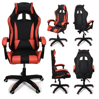Office World Gaming Chair_Black & Red – Ergonomischer PC-Stuhl mit Verstellbarer Rückenlehne, Armlehnen & Kopfstütze – Komfortabler Bürostuhl für Gamer – Stabil, Verstellbar & Stylisch