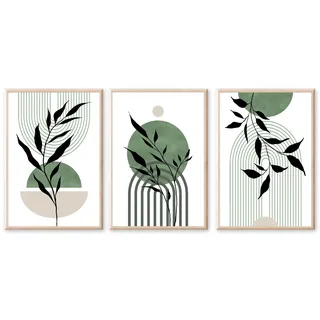 JINZUNRUI JZR Premium Poster 3er Set, Abstrakt Grün Blätter Moderne Bilder Wohnzimmer Boho Deko Schlafzimmer, Pflanzen Kunstdruck Leinwandbild, Wandbilder Deko, Ohne Rahmen-50x70cm