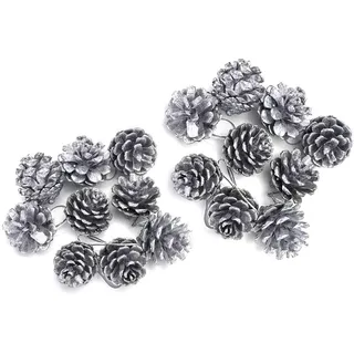 Pveath Weihnachtsschmuck Tannenzapfen, 18 Stück Tannenzapfen Natürliche Ornamente mit Schnüren Party Hanging Crafts Gold/Silber Farben für Christbaumschmuck, 2 Größe Weihnachten Tannenzapfen Style-2