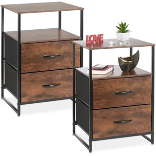 Relaxdays Nachtschrank Industrial 45 x 41,7 x 70 cm Braun/Schwarz