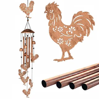 Faroby Hühner-Windspiel für draußen, Hahn-Windspiel mit beruhigenden Klängen, Metall-Hühner-Dekoration für den Terrassengarten