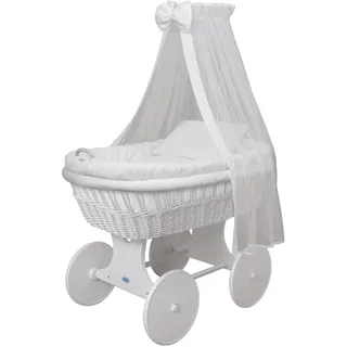 waldin Stubenwagen-Set mit Ausstattung,XXL,Bollerwagen,komplett,18 Modelle wählbar,Gestell/Räder weiß lackiert,Stoffe weiß