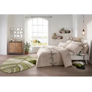 Bettwäsche HEINE HOME Gr. 5, beige (sand, weiß, bedruckt), B/L: 135cm x 200cm, Mako-Satin, B/L: 40cm x 80cm, 2 Stk., Mako-Satin, 100% Baumwolle, Bettwäsche, Bettwäsche