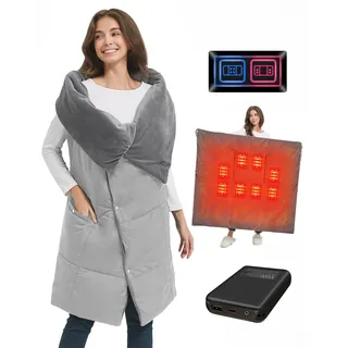 FERNIDA Heizdecke Kabellos, 7.4V Beheizbare Decke mit Akku, 130x110cm, Grau | FERNIDA 7.4V Akku Heizdecke für Herren & Damen, Elektrisch Wärmedecke Waschbar Tragbar Beheizter Schal für Winter Outdoor