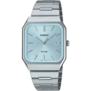 Casio Herrenuhr MTP-B185D-2A2V Quarz Rechteckig 33 mm Gehäuse 50 m Wasserdicht - Silber/Hellblau