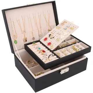talifoca Schmuckkästchen, Doppellagige große Kapazität PU-Leder Schmuckaufbewahrung Organizer Schmuckschatulle Schmuckbox für Ringe Ohrringe Armbänder Halsketten Mädchen Frauen