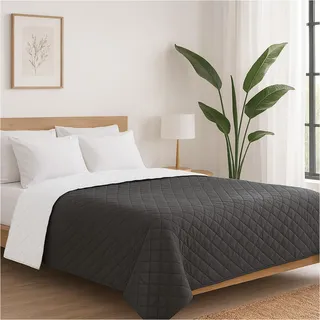 EDANTI Tagesdecke Bettüberwurf Wohndecke Sofaüberwurf Zweiseitige Überwurfdecke Für Bett Und Sofa Steppdecke (weiß-schwarz, 160x200 cm)