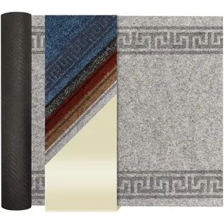 Primaflor Schmutzfangläufer Olympia | 100x300 cm | Grau | Rollenware | Strapazierfähige Schmutzfangmatte mit Gel-Rücken, griechischer Bordüre, Sauber-läufer, Fußmatte zuscheidbar