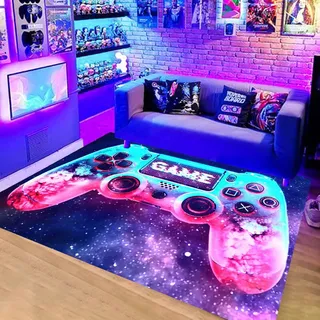 Moderner Gamer-schlafzimmerteppich, 3d-controller-motiv, Rutschfester Wohnzimmerteppich Für Teenager/kinder, Dekoration Für Spielkonsolen, Graffiti-design, 80 X 120 Cm – Neon Games – 3