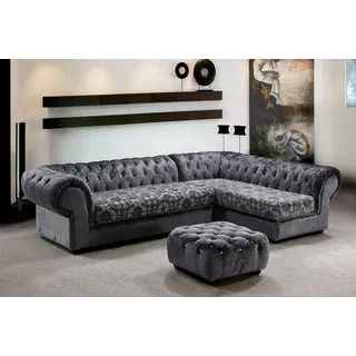 Klassische Chesterfield Stoff L-Form Couch Wohnlandschaft Ecksofa Garnitur Sofa