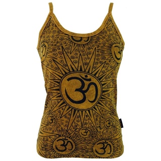 Guru-Shop T-Shirt Yoga Top Om, BohoTop, Goastyle Sommertop - senf Festival, Ethno Style, alternative Bekleidung gelb S/M