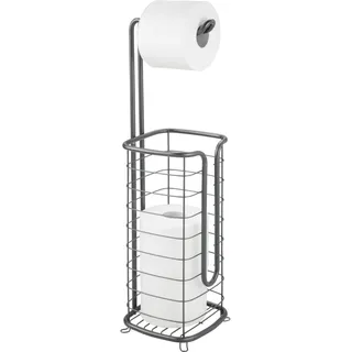 mDesign Toilettenpapierhalter ohne Bohren – freistehender Klorollenhalter fürs Badezimmer – rostbeständiger Papierrollenhalter für vier Rollen – dunkelgrau