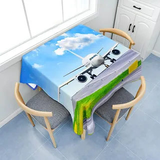 Fasbuy Tischdecke Quadratisch Abwaschbar, 3D Flugzeug Muster Tischdecke Lotuseffekt Schmutzabweisend Tisch Decken Tischtuch Modern Tischwäsche für Küche, 4 Klammer (Flugzeug,120x120cm)