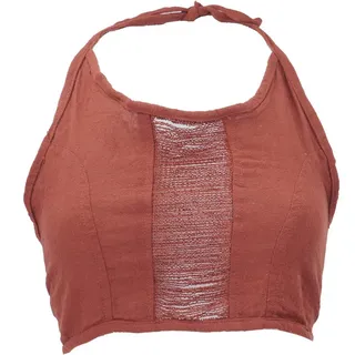 Guru-Shop T-Shirt Goa Top, Psytrance Neckholder Bandeau Top -.. Festival, Ethno Style, alternative Bekleidung orange