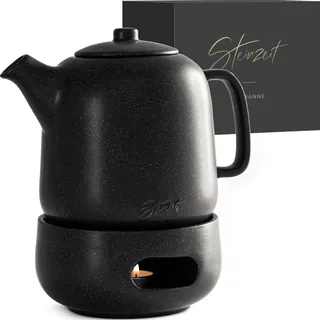 Steinzeit Teekanne (1,3L) mit Siebeinsatz aus rostfreiem 304 Edelstahl - Teekanne Keramik, (2-St), mit Stövchen erhältlich