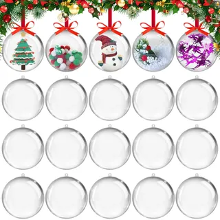20 Stück Weihnachtskugeln Kunststoff,Transparent Weihnachtskugeln zum befüllen Christbaumschmuck Kunststoff Christbaumkugeln für Weihnachtsschmuck,Weihnachtsbaum,Hochzeit,Partys,DIY Dekoration (L-8CM)