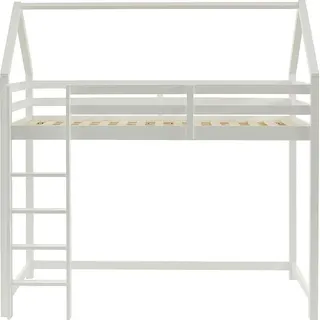 Hochbett Hausbett - Kiefernholz - 90 x 190 cm - Weiß - TARZIA - Weiß