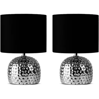 konsimo. FRAGI 2er Set Tischlampe - Schreibtischlampe für Wohnzimmer, Schlafzimmer und Flur - Tischleuchten Leselampe - Desk Lamp - Lampen Bürolampe - Silber Schwarz - Stoff und Keramik Table Lamp