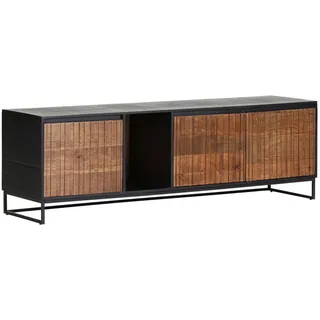 Landscape Lowboard, Braun, Natur, Schwarz, Metall, Mangoholz, massiv, 2 Fächer, 170x55x45 cm, Beimöbel erhältlich, stehend, Wohnzimmer, Wohnwände, Lowboards, Lowboards stehend