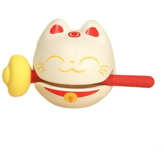 Niedliche Katze, kleine Holzfische, Ornament für Büro, Meditation, Desktop-Dekoration, Stressabbau, Dekompression, schlagende Figur, Haus, Garten, Dekoration, positive Energie (weiß)